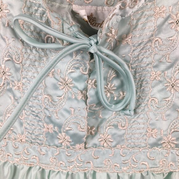 Vintage Barbizon Chemise Robe Set Womens M Mint Green Embroidery Satin Liquid - Picture 11 of 15